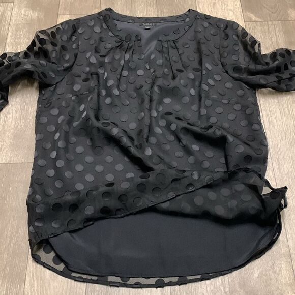 Womens Talbots Black Polka Dot Sheer See‎ Through Lined V-Neck Blouse Shirt - Picture 6 of 8